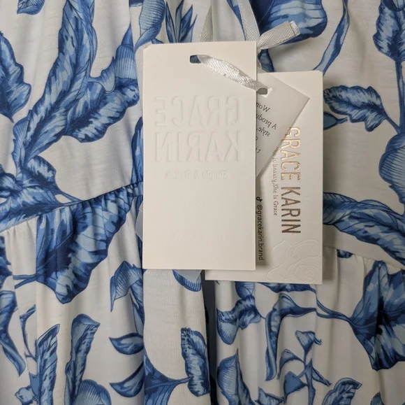 Grace Karin Blue Floral Halter Maxi Dress NWT Coastal Summer Size M Resortwear - Picture 6 of 9